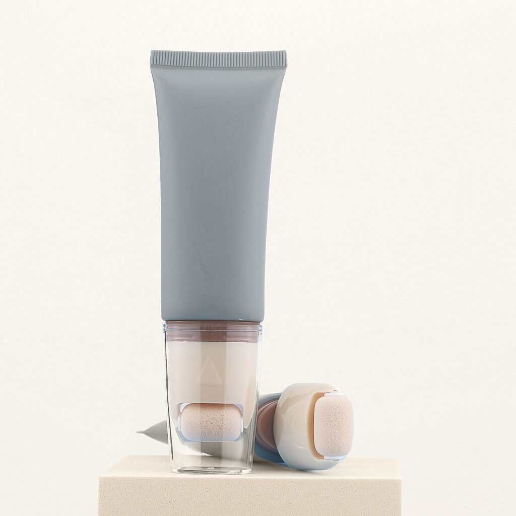 Cosmetic tube with a sponge applicator and protective cap