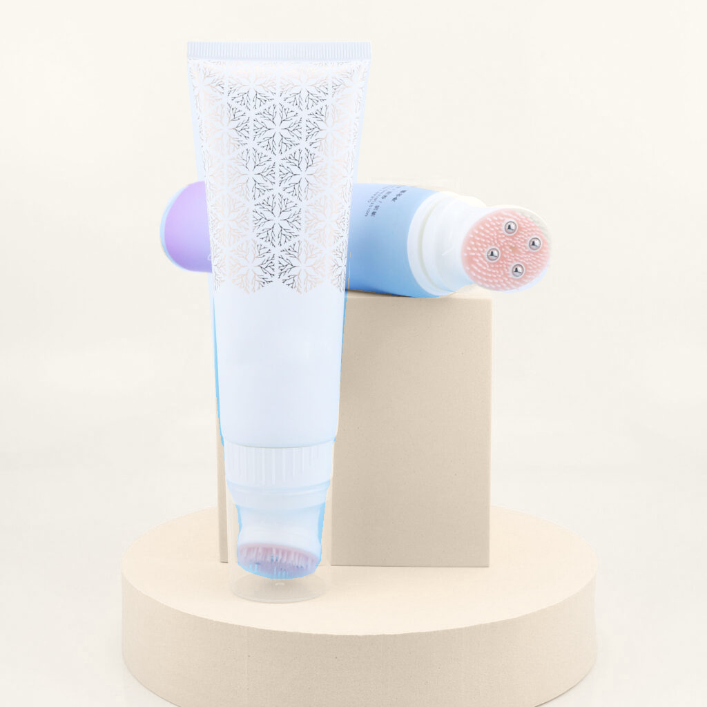 Face wash tubes with brush-style applicators